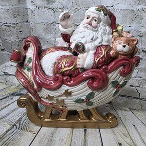 Vintage Fitz & Floyd KRIS KRINGLE  Santa's Sleigh Large Cookie Jar & Lid 1993